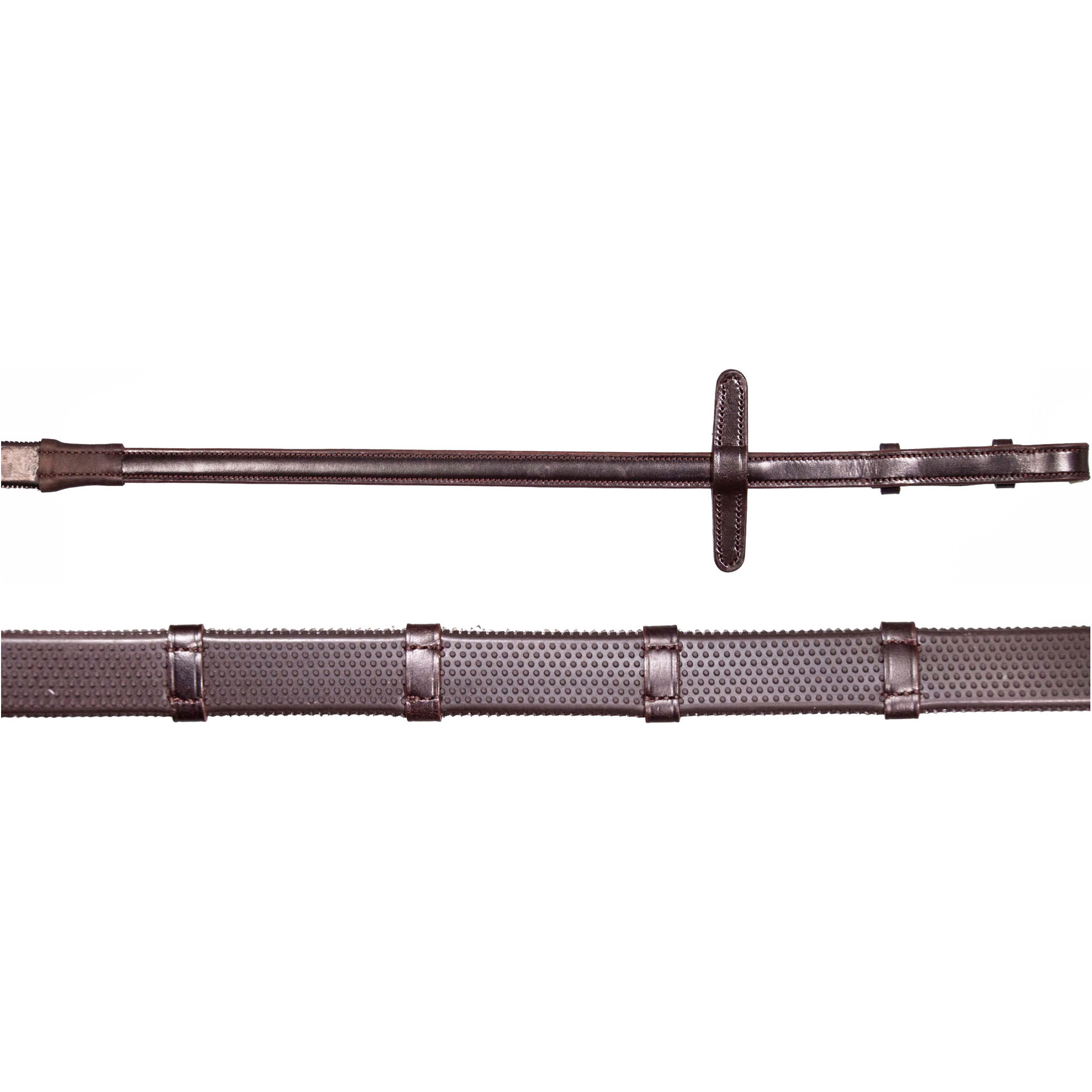 Henry James Saddlery Small Pimple Hybrid Rubber Reins with Leather Stoppers RR6 - Havana Brown